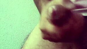 I feel so excited as Ella plays with my cock's precum while recording everything, ending in a handjob with her covered in cum from our real amateur couple session.