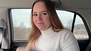 Russian Prostitute Delivers Deep Blowjob and Creampie in Car