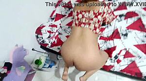 Wife cheats on husband while hes away. She takes Colombian latina lover in doggystyle bent over homemade session.