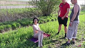 Deutsche FKK Oma Gets Fucked by Two Young Guys in Threesome