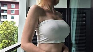 Hey, check out this transparent clothes dry and wet try on with big tits flashing in public.