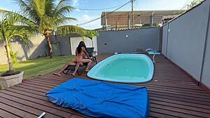 Brunette teen amateur Latina maid in thong SQUIRTS while BANGING in public outdoor anal!