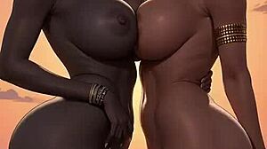 Beautiful Ebony Women Dance and Kiss on Sunny Beach in AI Animation