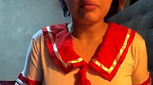 La puta colegiala Helena Danae delights us with her vaginal juices from wet pussy masturbation with dildo.