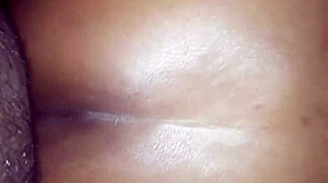 Black ebony cougar with big oiled ass and thong panties takes cock like bitch