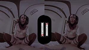 hey, vrcosplayx has lilyan red as mikasa attacking your titanic dick in 3d pov doggystyle and blowjob parody with natural tits and costumes