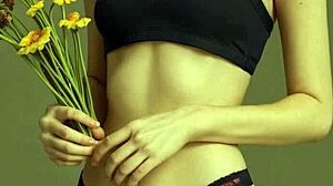 Lingerie models show flower panties barefoot