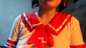 La puta colegiala Helena Danae delights us with her vaginal juices from wet pussy masturbation with dildo.