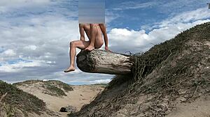 Nude posing leads to cock teasing at public beach with athletic fitness babe cumming in plaza