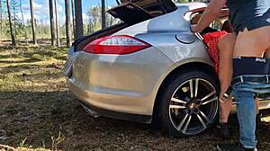 are you fucking that sexy milf hard in the forest until she cums?