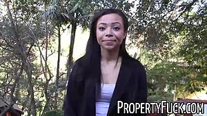 Bold young black real estate agent tricked into fucking pervert outdoors