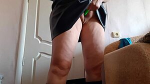 Milf Secretary in Leather Skirt Masturbates in Office with Sex Toy!