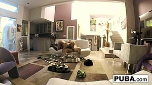 Hidden camera catches blonde big tits milf Olivia Austin fucking Derrick with blowjob and cumshot, so hot!