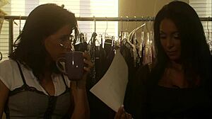 Intense Lesbian Strapon Action in the Rain with Asian Milf and Heels