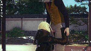 Honey Select 2 Videogame Blonde in White Lingerie Whipping and Fucking