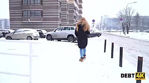 collector dominates adorable debtor's tender mouth and shaved pussy in rough debt collection