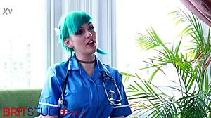 i feel so kinky as blue haired alternative nurse handling your cock in pantyhose uniform