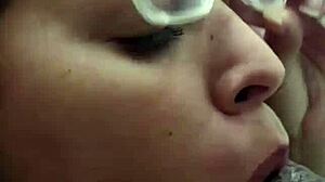 This hot brunette babe couldn't hold back and ended up fucking the black guy rough doggystyle in the club bathroom.