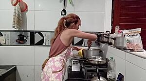 she got horny after cooking with music but i only filled her mouth with cum and left her dripping like a peruvian slut