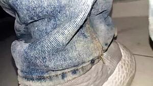 Pantalones orinados with pañal de tela lead to two delicious orgasms using pajita on rainy night!