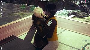 Honey Select 2 Videogame Blonde in White Lingerie Whipping and Fucking