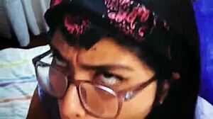 Brunette Latina Amateur Babe Gives Extreme Blowjob and Cum on Her Long Hair with Glasses