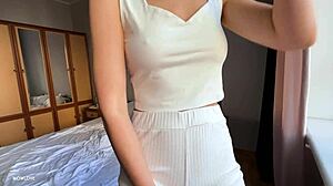 Oh man, I-I'm helping my step bro cum fast in my panties while we're doing morning yoga together