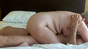 Chubby mature cowgirl rides that cock homemade style - man, this is hot!