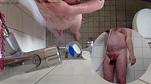 sexy european german pisses in shower with toe fetish details