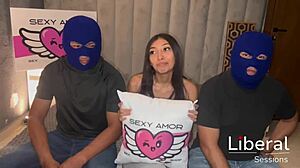Petite mexican student in wild casting threesome.