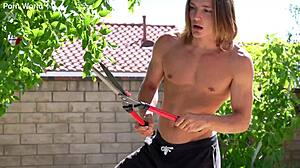 what if bikini babe aria sloane sucks gardener before oiled doggystyle riding and facial cumshot outdoors?