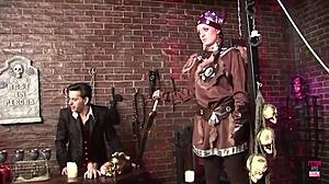 Brunette takes big cock in reverse cowgirl position with stockings deepthroat orgasm cum in mouth