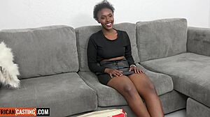 Big booty ebony milf teases with strip in amateur casting before deepthroat and doggystyle pussy pounding by interracial partner