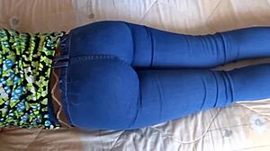 latina mature housewife shows off big ass in jeans on and off with solo masturbation compilation