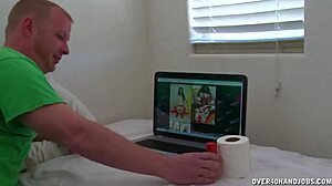 Bikini lady gives intense handjob to massive cock in dream scene