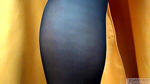 She gives thigh jobs with sexy legs in stockings and high heels