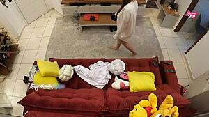 hot wife fucks delivery man on sofa!