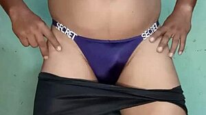 mexican babe dances teasing in purple satin victoria secret tanga ripped skirt