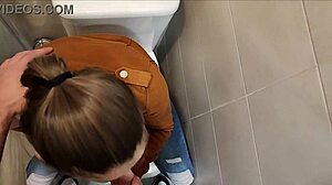 University bathroom blowjob from pretty student babe!