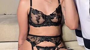 Holy shit this lingerie babe deepthroats cock while spanked!