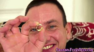 damn this teen sucks old black monster cock so deep til cum in mouth interracial