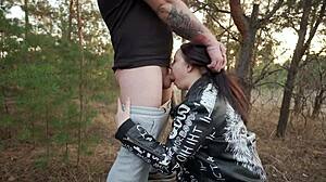 Two Slutty Bikers Suck My Cock Outdoors Then Take Massive Facial Cumshot