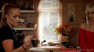 Redhead lezdom domme binds European babe for toy masturbation and femdom fetish