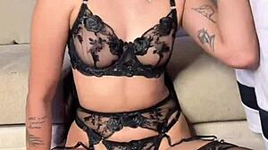 Holy shit this lingerie babe deepthroats cock while spanked!