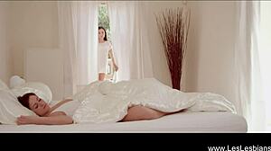 Two pretty erotic milfs finger each other sensually