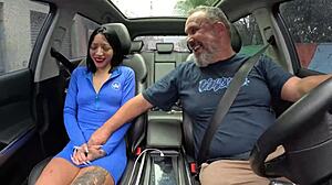 Livia Park debuts naked in street car ride surrendering shaved Latina asshole for first anal