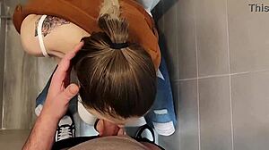 University bathroom blowjob from pretty student babe!