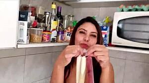 Sarah Rosa's sexy homemade lingerie kitchen fuck tease