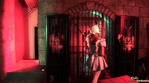 Two prisoners get sucked off by brunette then bang her hard