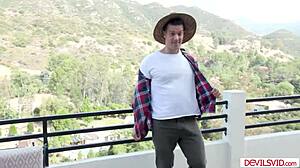 Busty brunette teen sneaks out for gardener's huge cock pounding